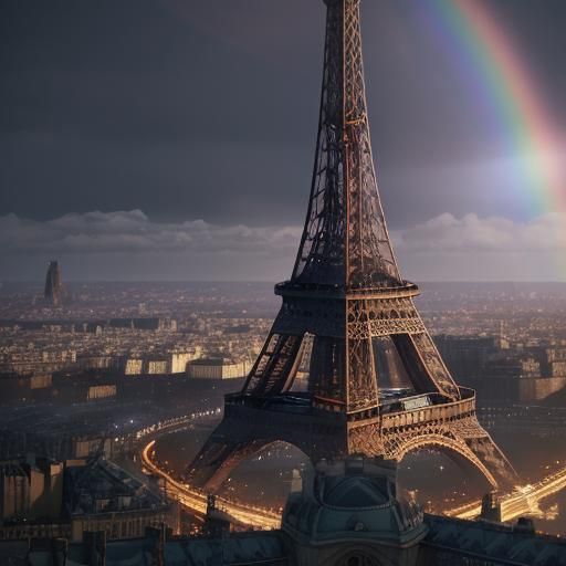 Eiffel Tower with Rainbow: Fantasy Concept Art