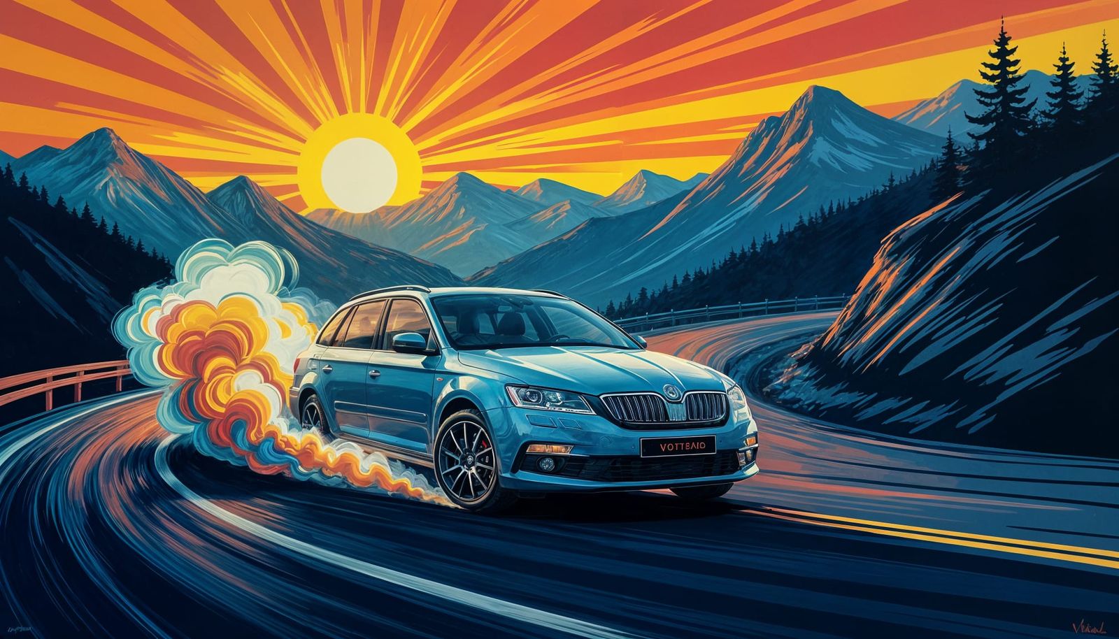 Skoda Drifting: Pop Art Car Image