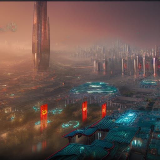 Futuristic Chinese City Concept Art