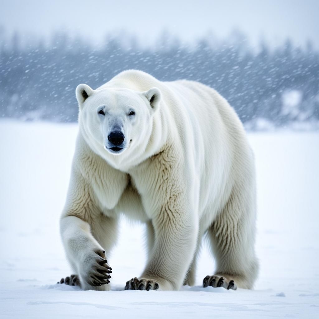 Polar Bear Surviving Blizzard at North Pole