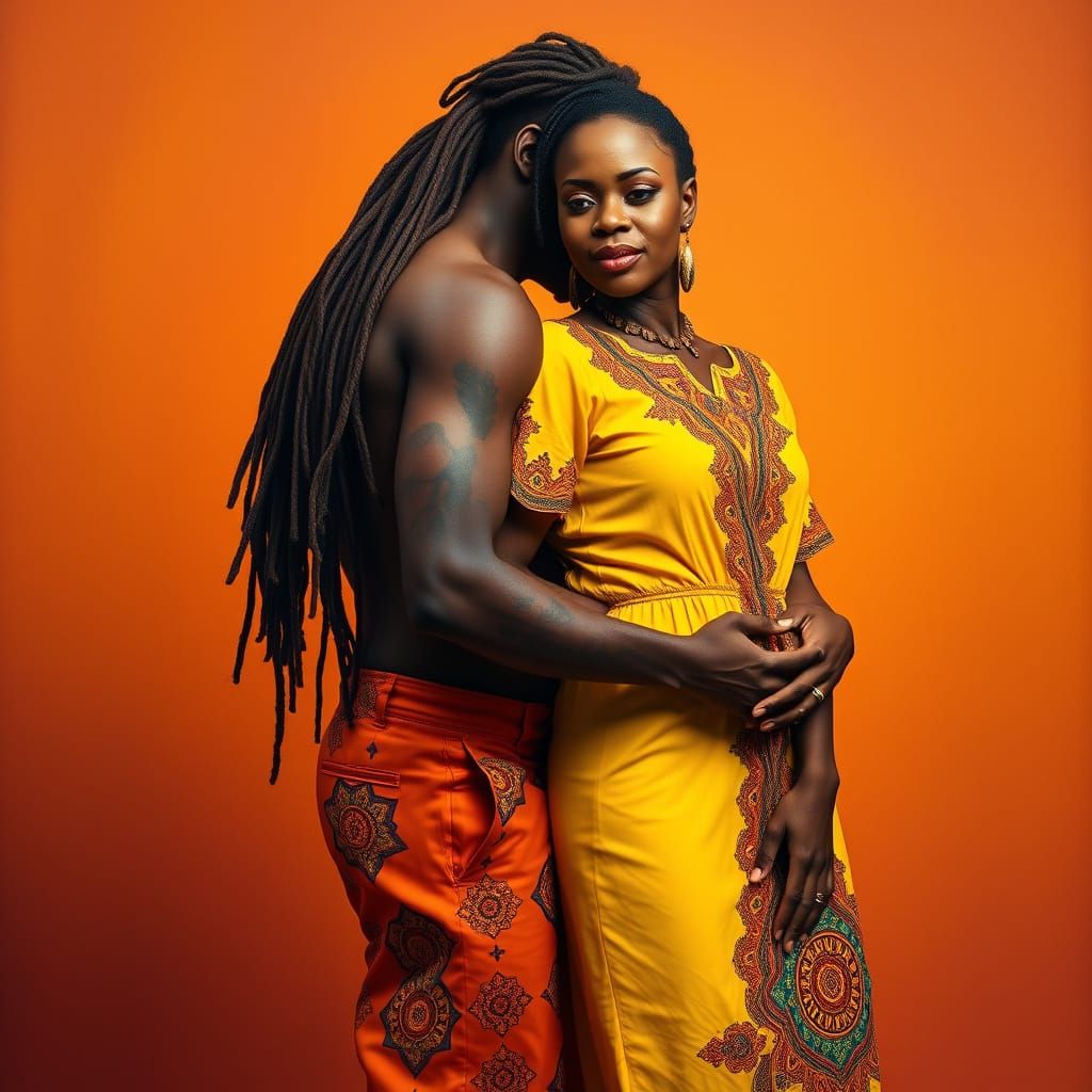 Vibrant African Cultural Celebration in a Warm Orange Hues