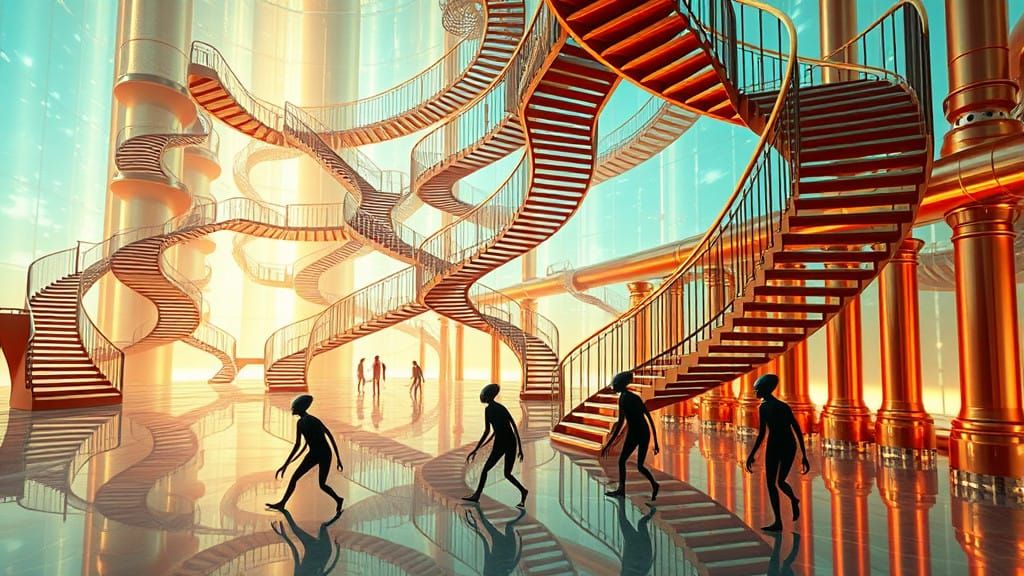 Cosmicpunk Masterpiece with Impossible Staircases and Alien...