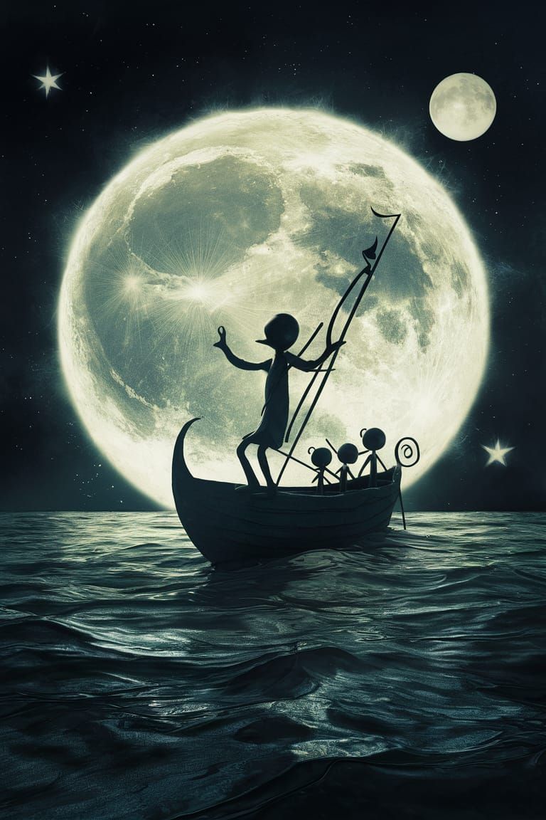 Moonlit Juggernaut Rides Dewdrop in Dark Ocean