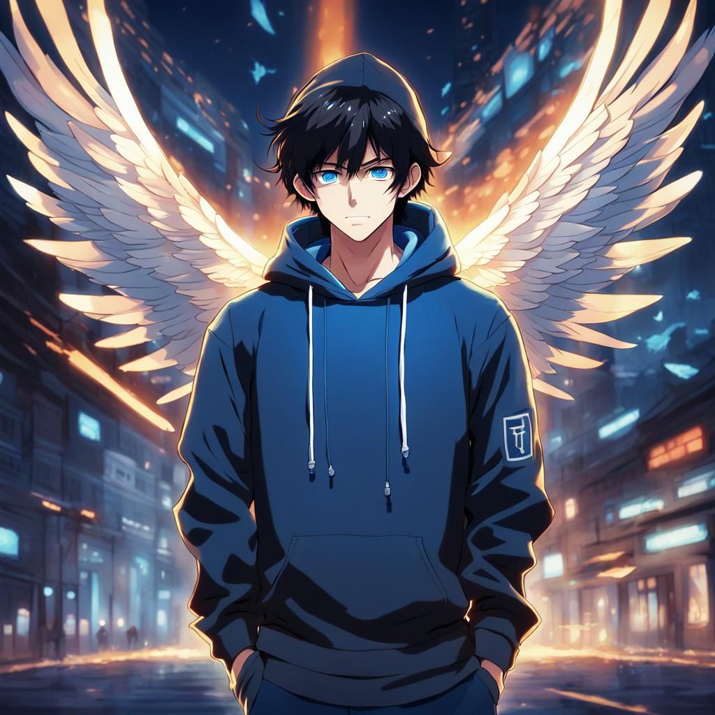 Anime Boy with Wings in Cel-Shaded Style