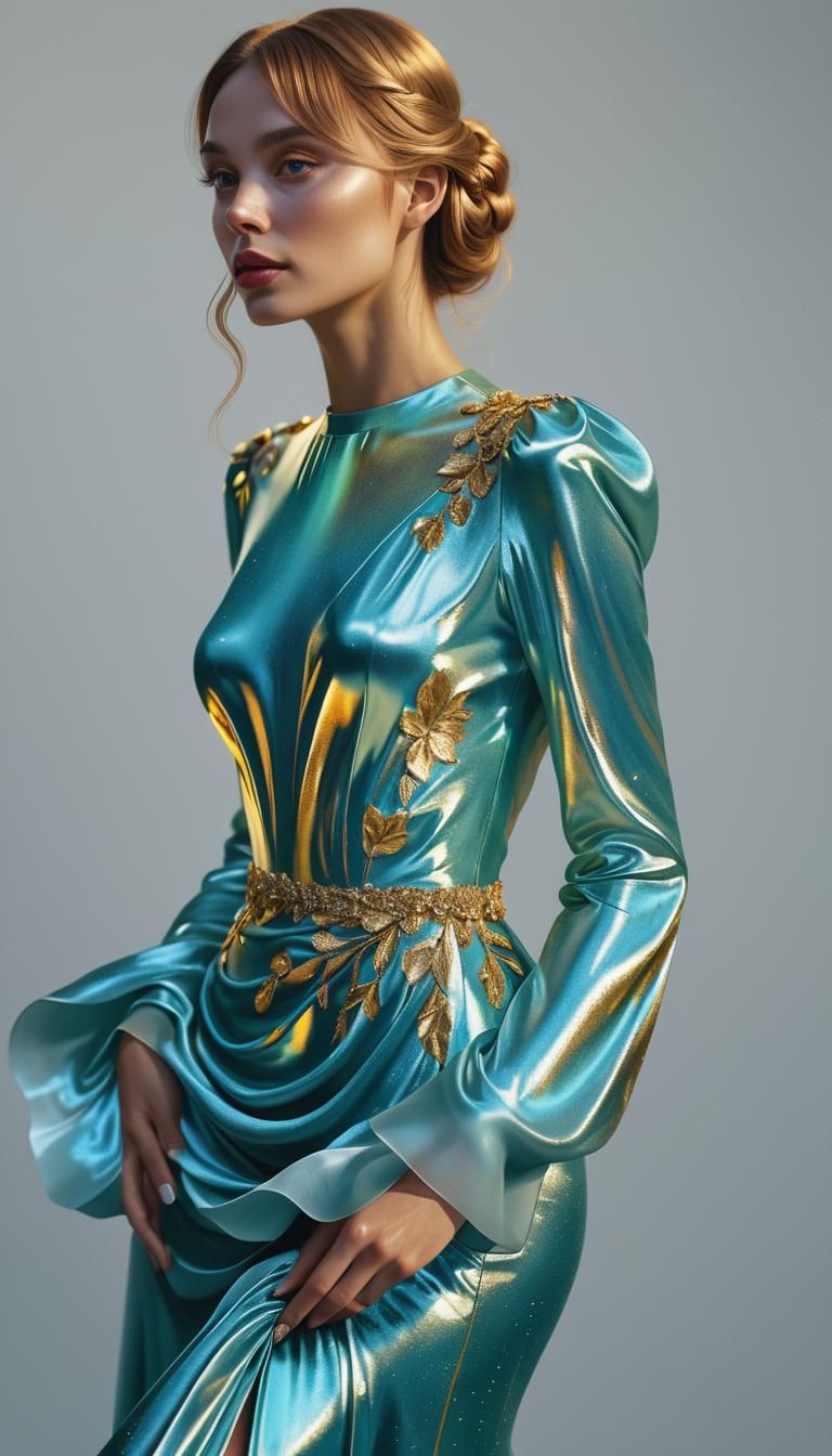 Girl in Golden Gown with Volumetric Lighting