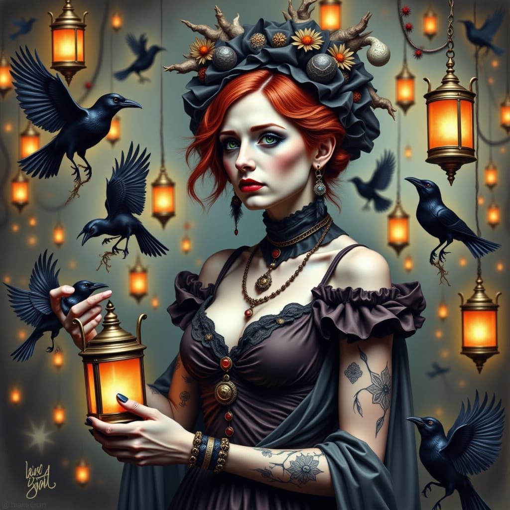 Fairy Witch Conducting Seance in Cyberpunk Style