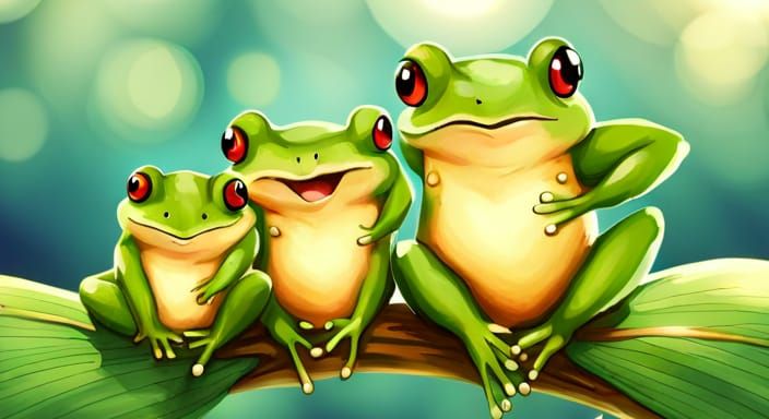 Cute Kawaii Chibi Frogs Illustration
