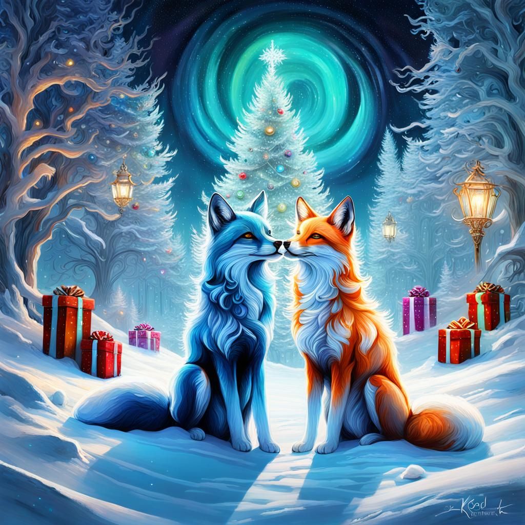 Snow Foxes Celebrate Christmas Dreamscape