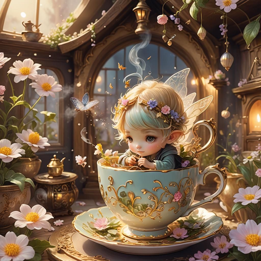 Pixie's Steampunk Teacup Home: Whimsical Concept Art