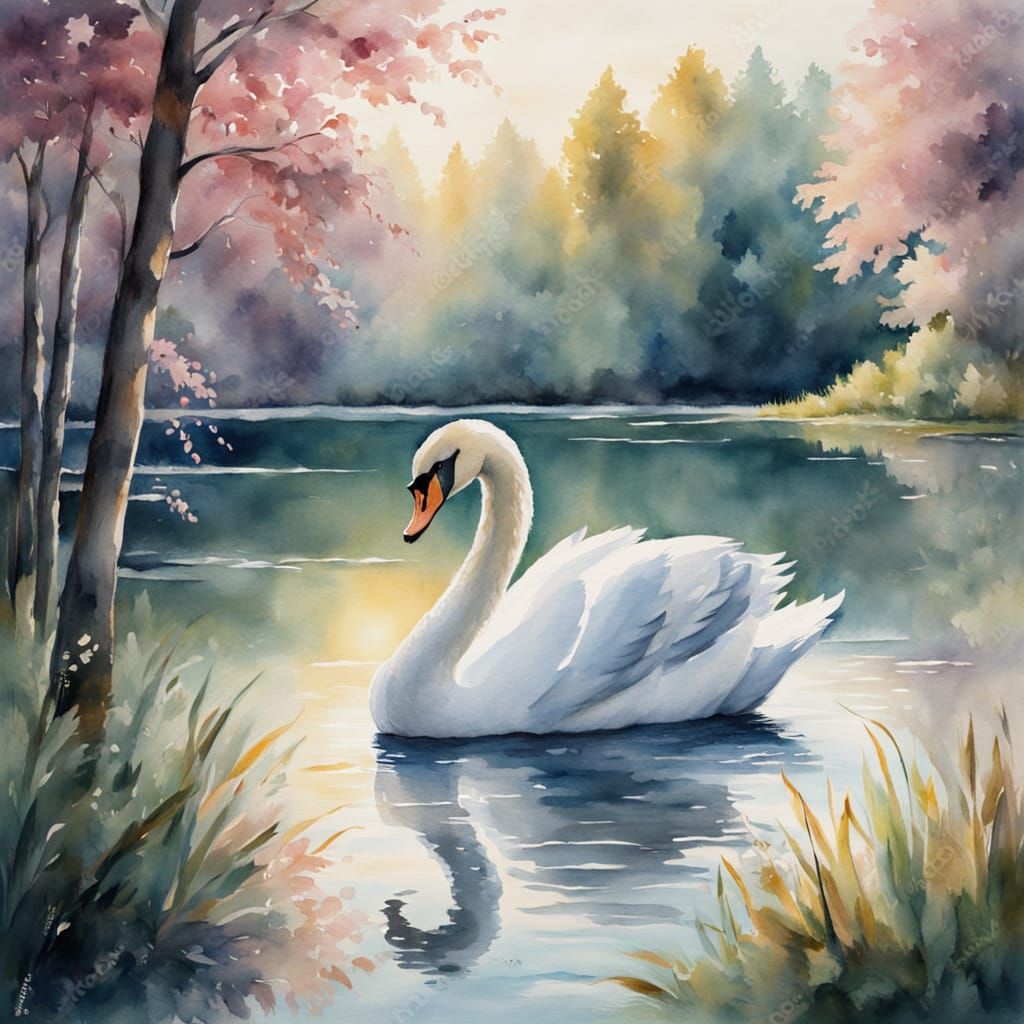 Serene Swan in Watercolor Masterpiece