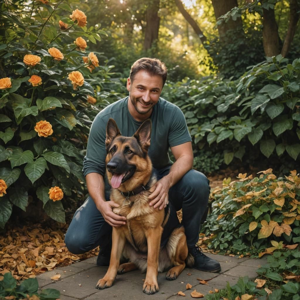 Man and Dog Portrait in Naturalistic Style
