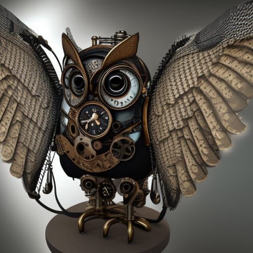 owl wearing steampunk style armor hyper defined intricate detail 8k resolution photo quality epic lighting