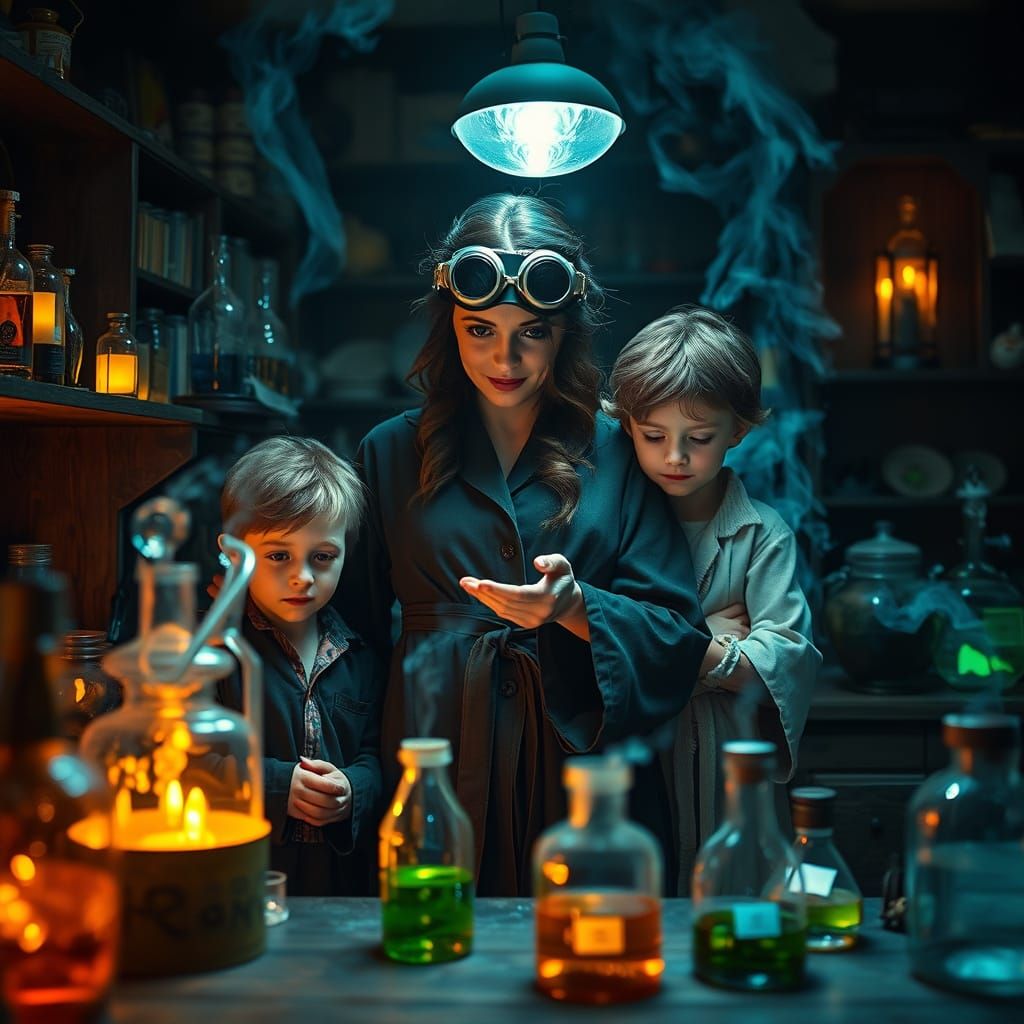 Mother Alchemist Teaches Kids Magical Potions in Cozy Labora...