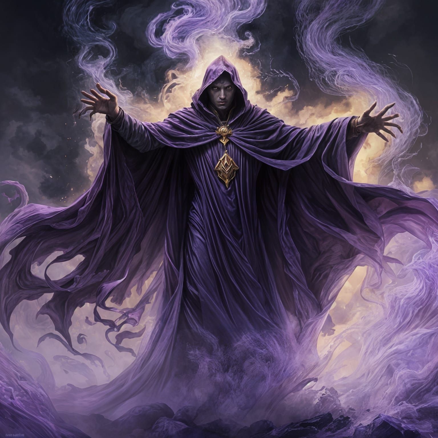 Smoky Wraith in Purple Cloak: Dark Fantasy Art