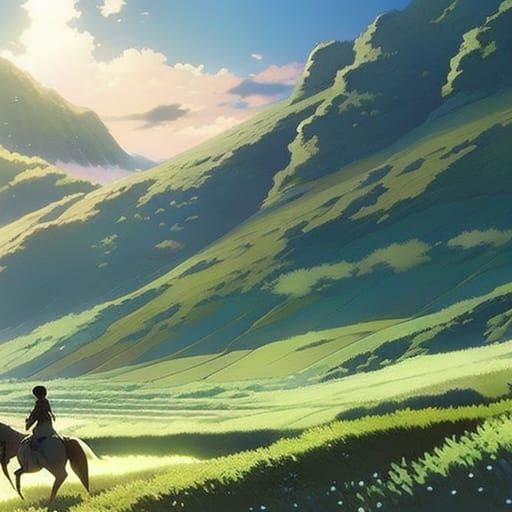 Anime Horse Rider in Studio Ghibli Style