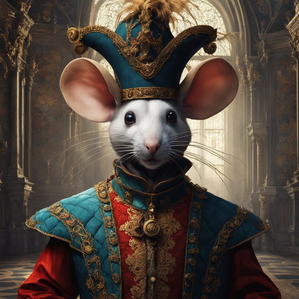 Fantastical Court Jester Mouse in Ornate Palace