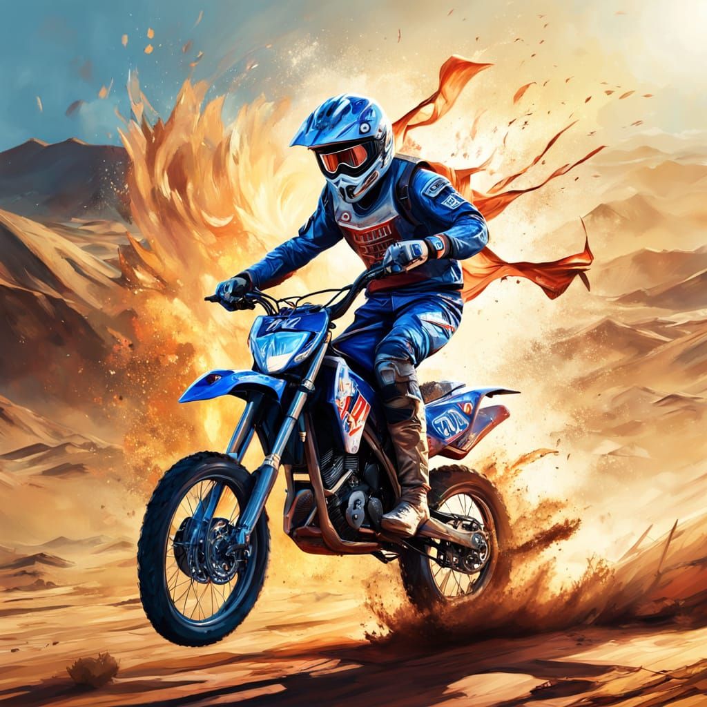 Motocross Rider Smashes Through Banner in Dynamic Sunset Rac...