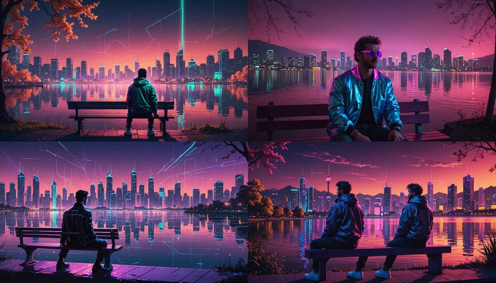 Synthwave Scene: Man Admiring City Lights