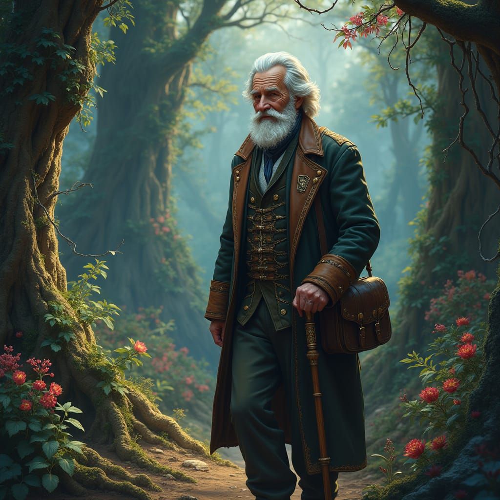 Doctor in Mystical Forest, Matte Painting Style