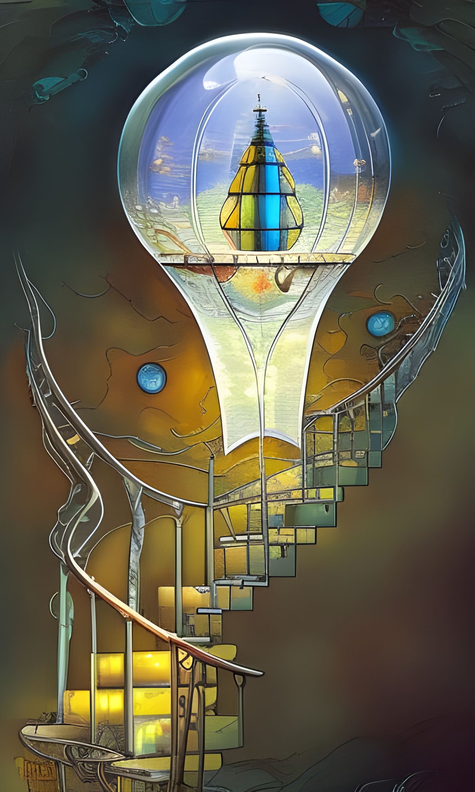 Glass Stairway to Heavenly Blimp: Surrealist Dreamscape