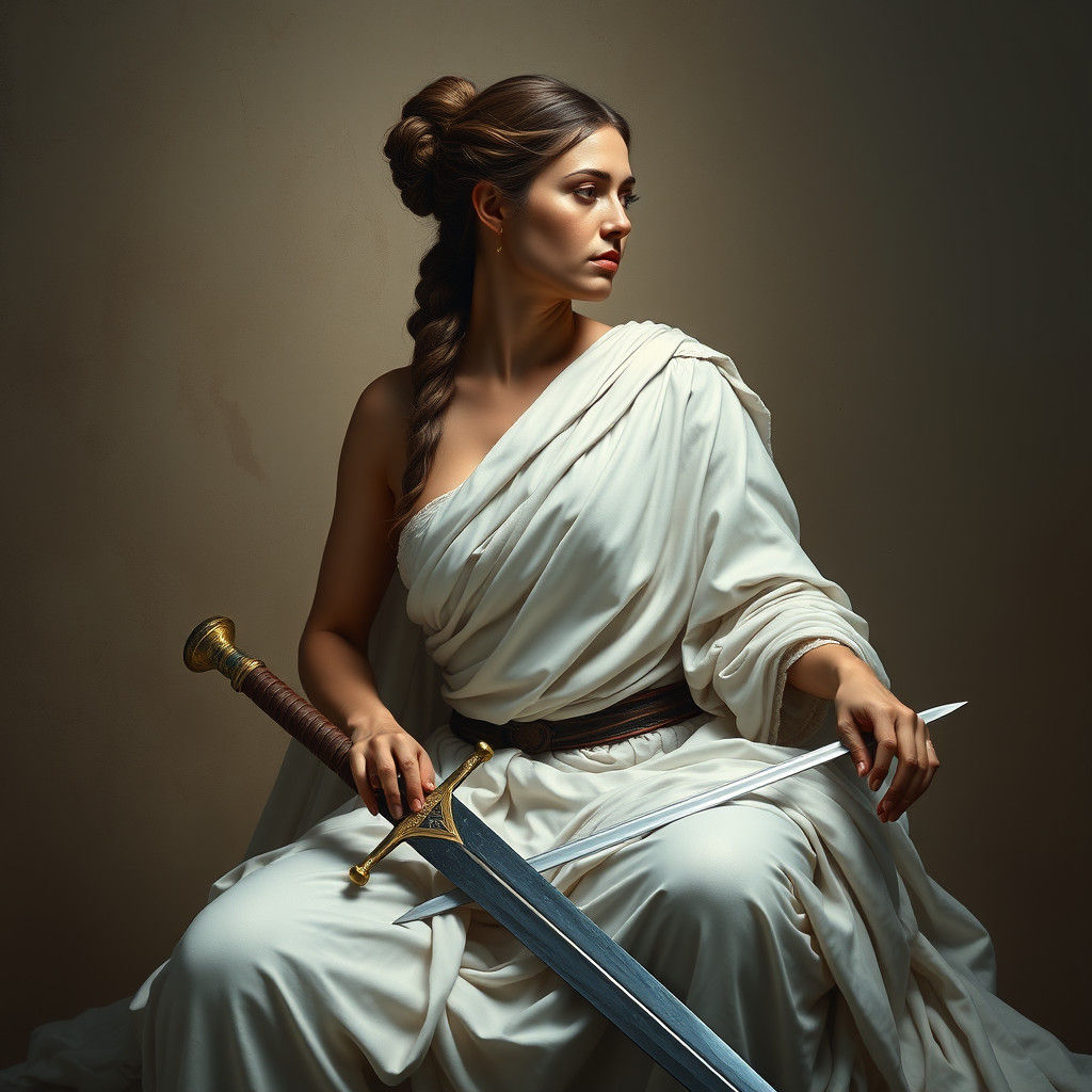 Renaissance Warrior Maiden with Sword in Profile