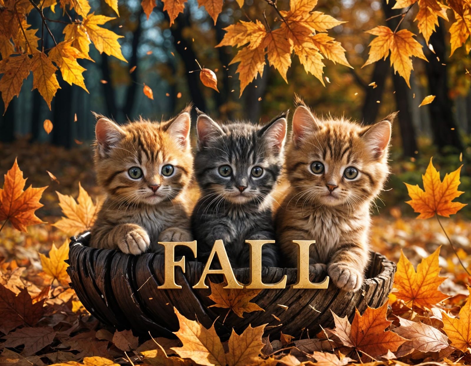 Adorable Kittens Play in Autumn Leaves with Aurora Light