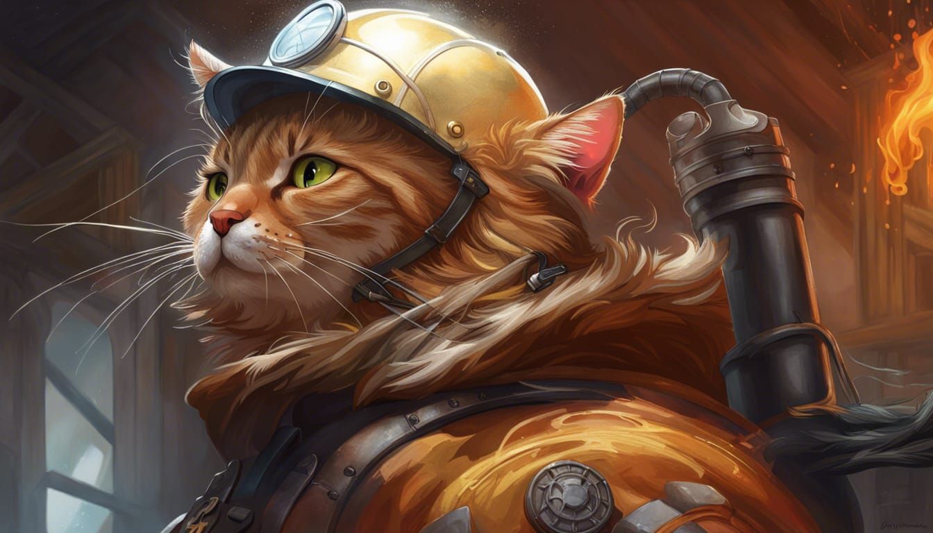Cat Firefighter Portrait in Digital Art Style
