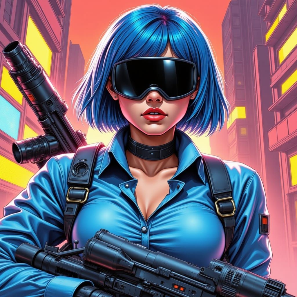 Cyberpunk Woman with Visor in Pop-Art Style