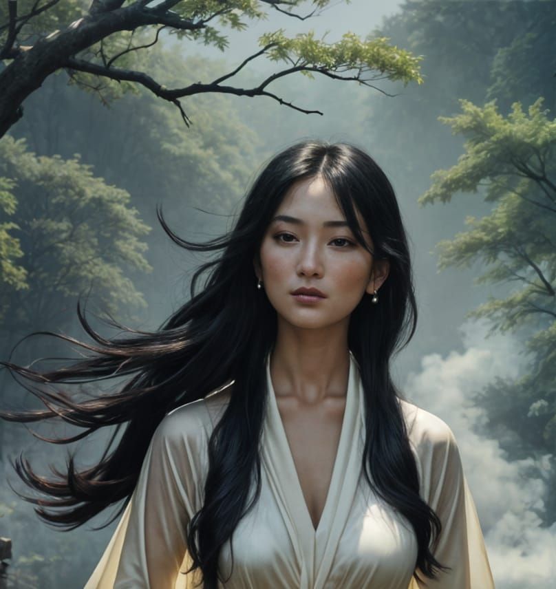 Misty Forest Maiden in Ethereal Whispers