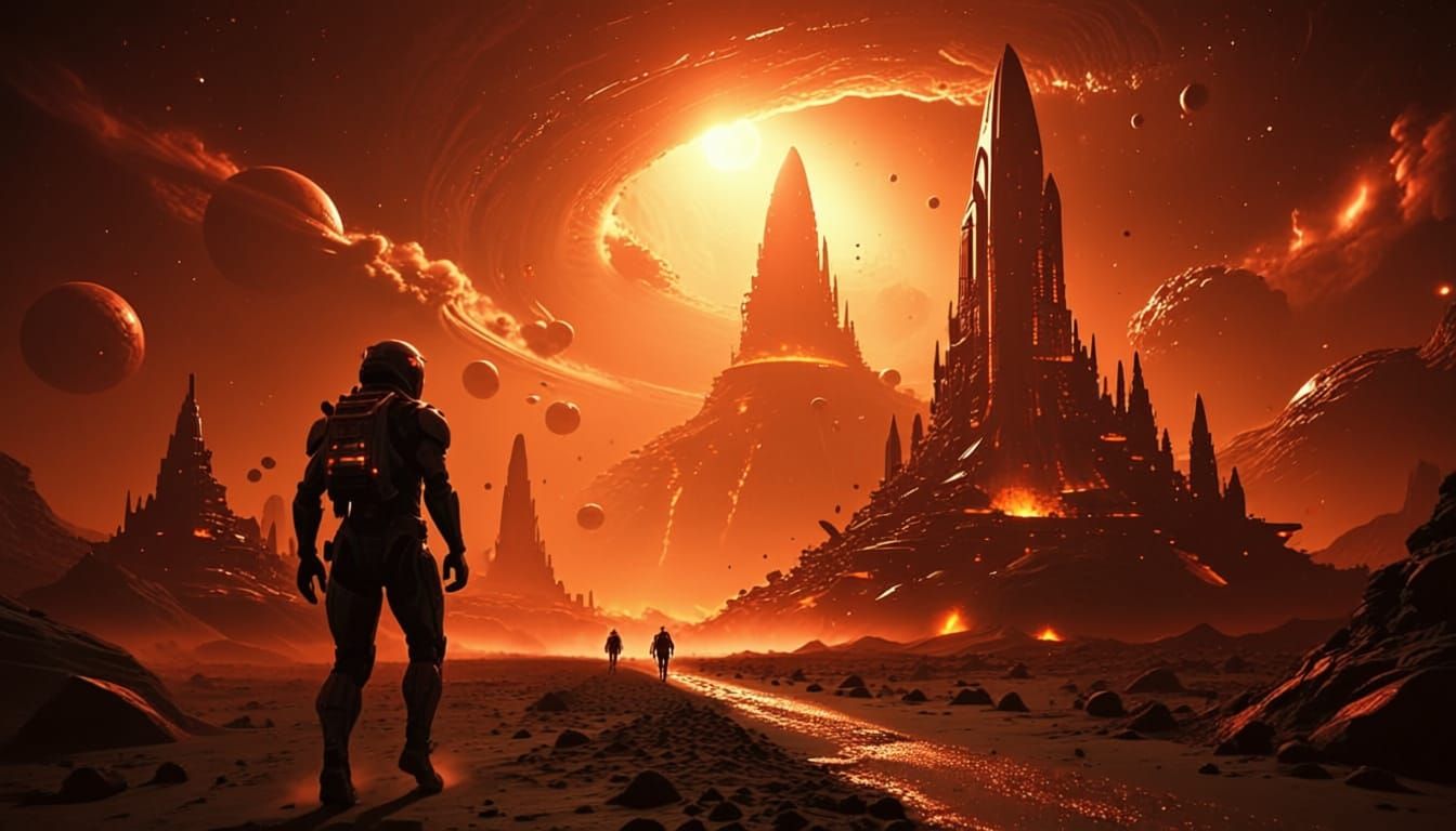 Alien Cityscape Under Approaching Martian Sandstorm