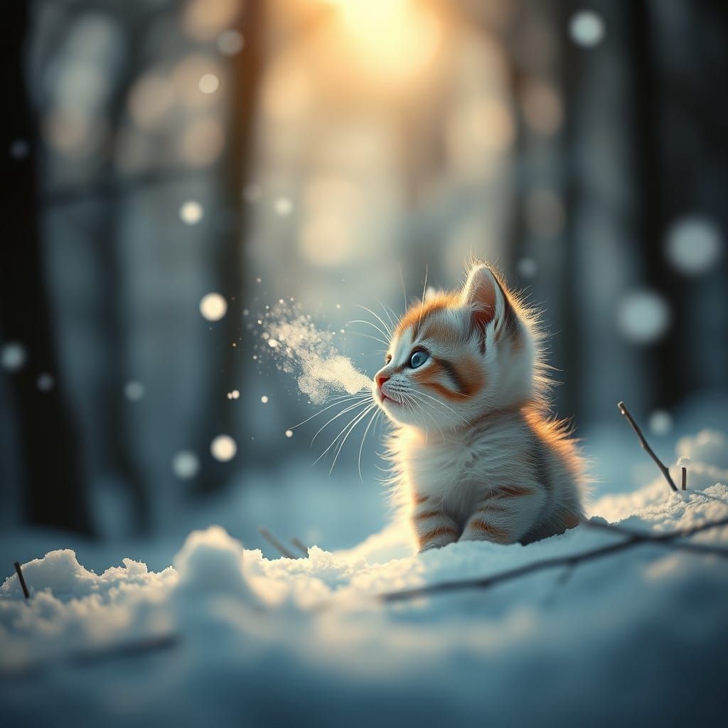 Serene Snowy Kitten in a Winter Wonderland