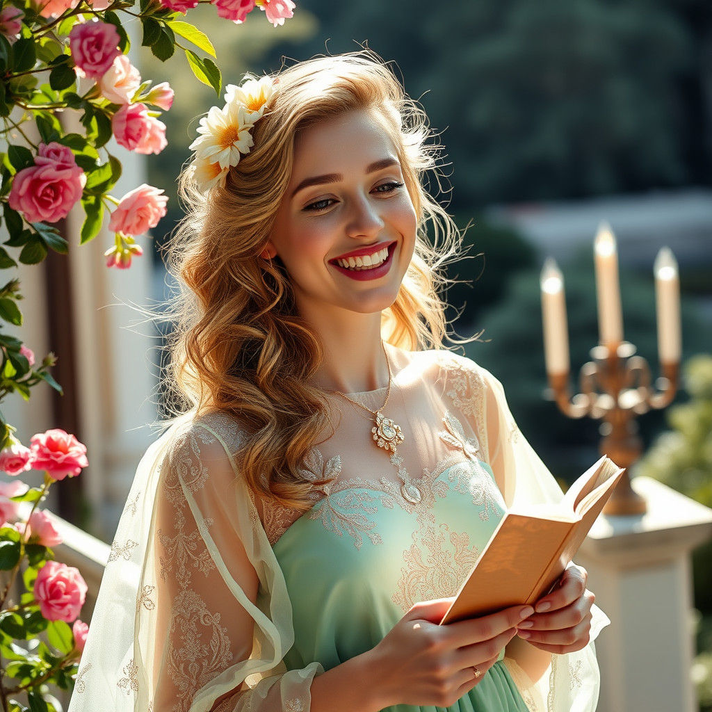 Beautiful Woman in Royal Attire with Blue Eyes