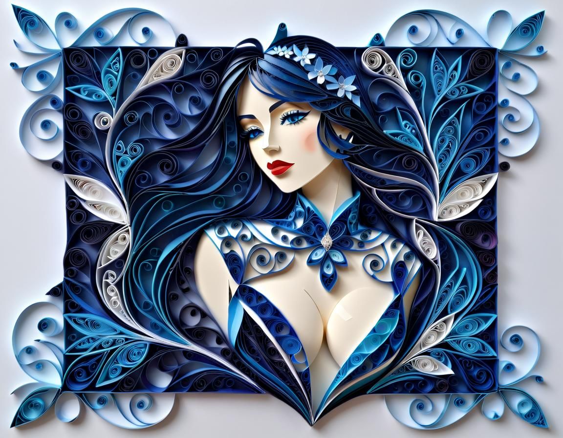 Paper Quilled Portrait of a Brokenhearted Woman