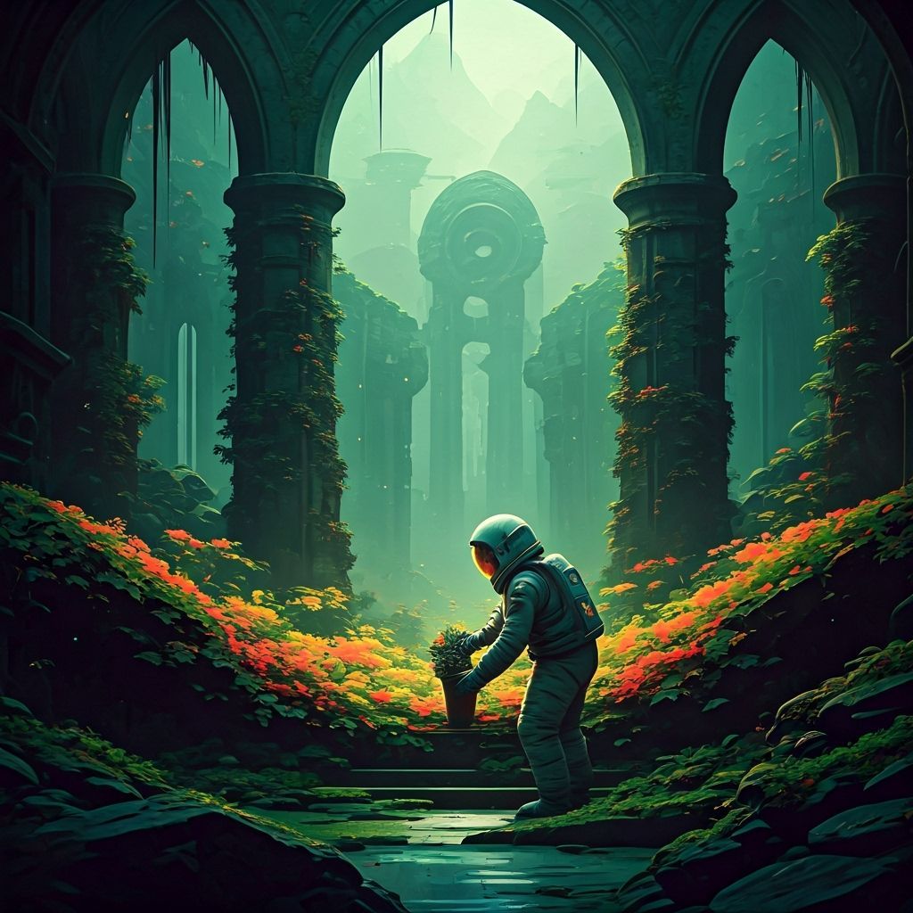 Astronaut's Alien Garden: Retro-Futuristic Bioluminescence