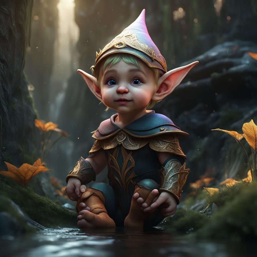 Fantastical Baby Elf Matte Painting in Deep Color