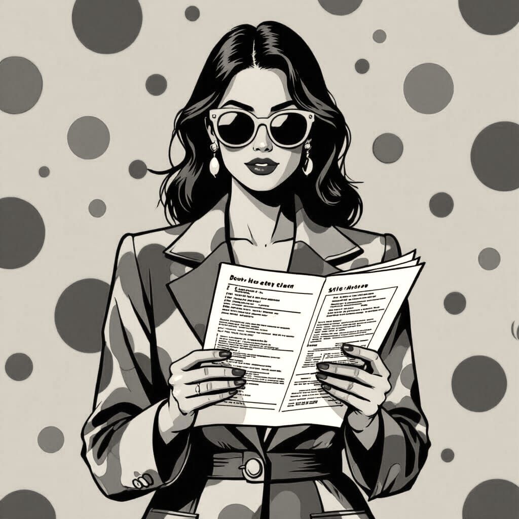 Pop Art Woman Reads Data Sheet