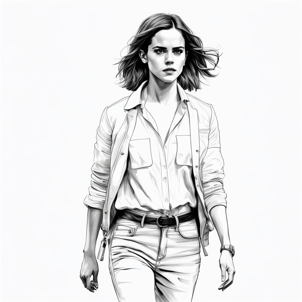 Emma Watson Illustration in Hyperrealistic Line Art