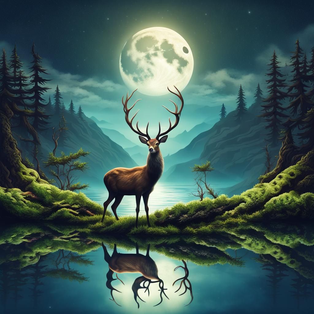 Underwater Nautilus with Antlers and Magical Light