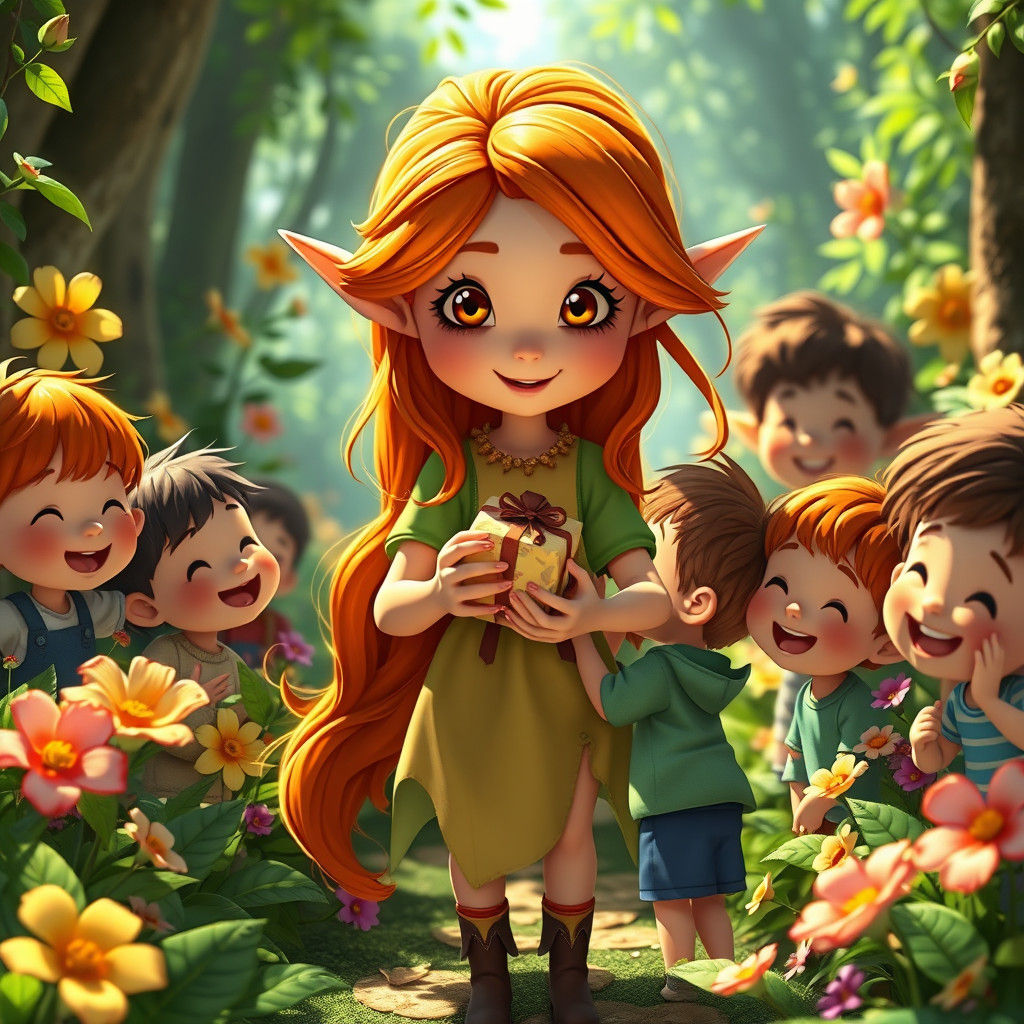 Enchanting Spring-Elf Among Children: Studio Ghibli-Inspired