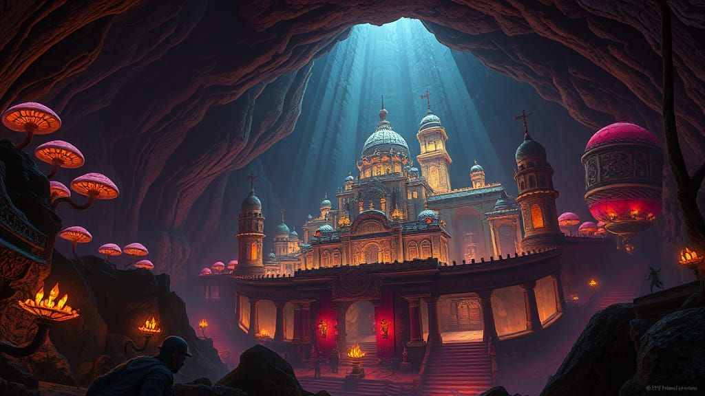 Majestic Underground City in a Dark Fantasy Style