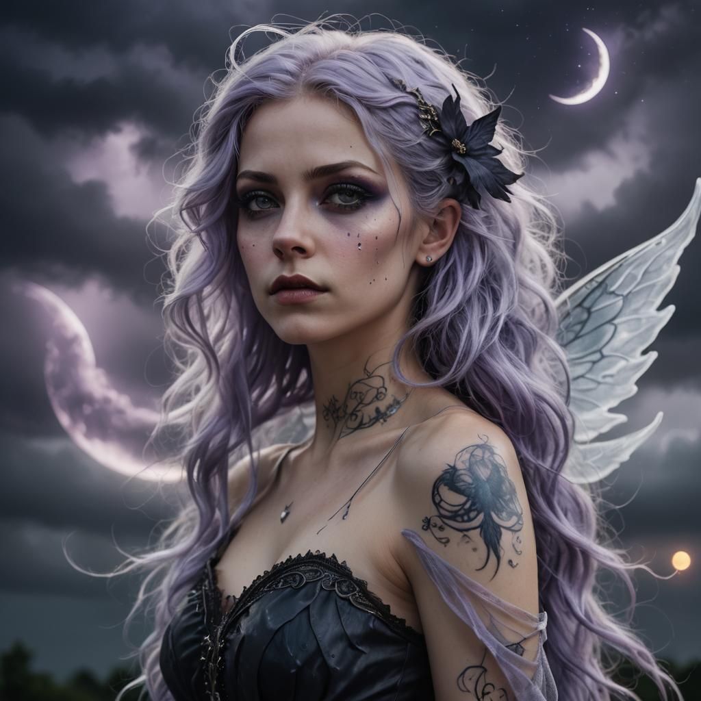 Gothic Fairy Portrait in Stormy Night