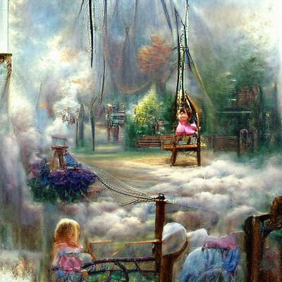Ethereal Little Girl on a Swing, Kinkade Style