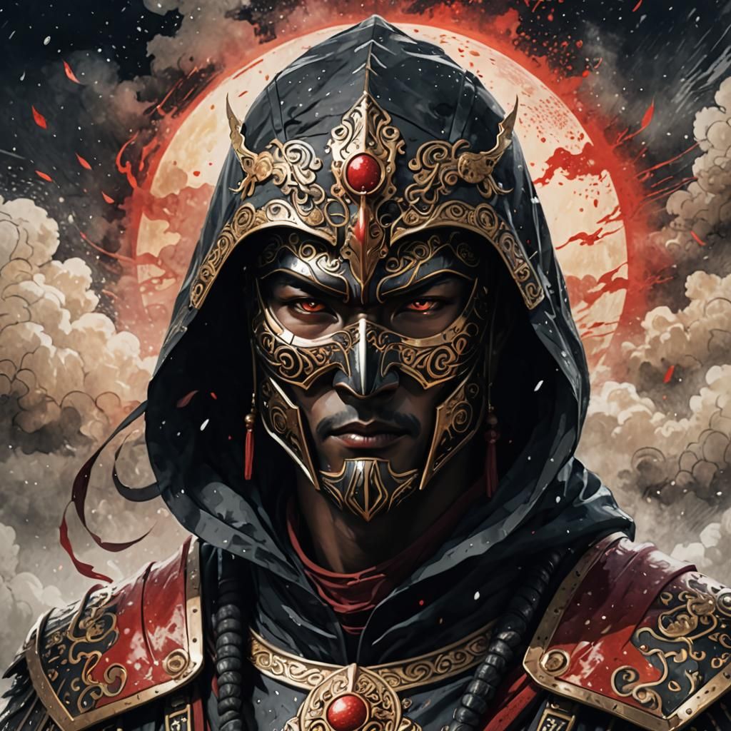 Dark Fantasy Warrior in Chinese Ink Painting Style