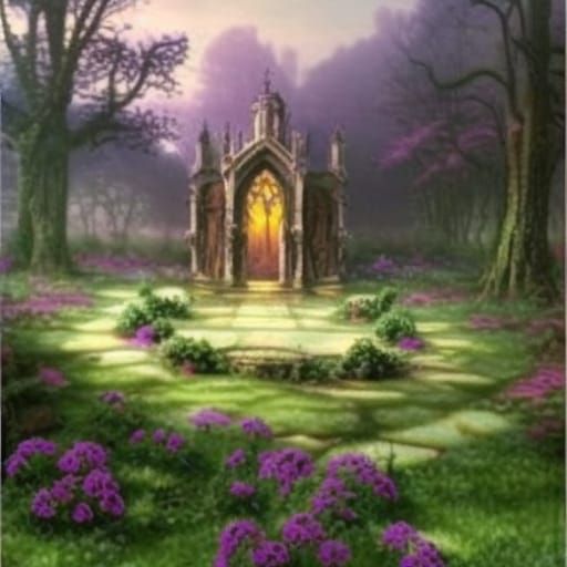 Ethereal gothic Garden with Natural oasis in the middle& gothic vibes& ethereal vibes& dark fantasy vibes& fantasy vibes...