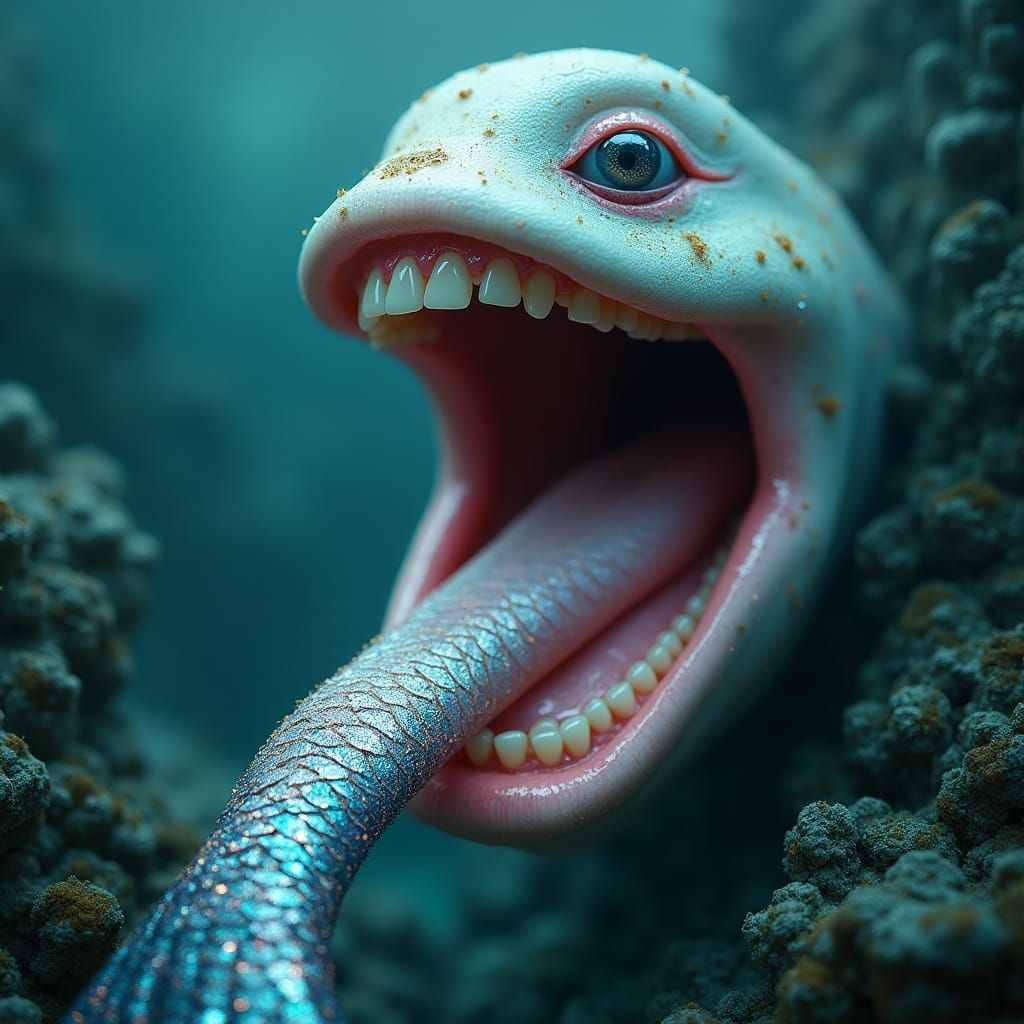 Mystical Mermaid with Mouth Torso and Tongue Tail