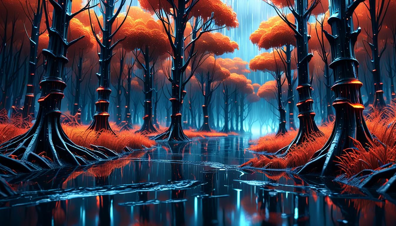 Cybernetic Forest: Metal Trees in Futuristic Sci-Fi