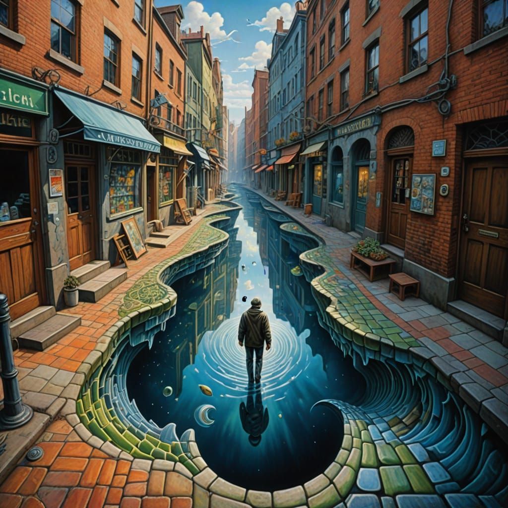 Surreal Cityscape Unfolds Beneath Urban Bustle in Vibrant Di...