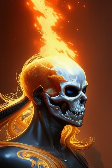 Elf Ghost Rider Portrait in Hyperdetailed Style