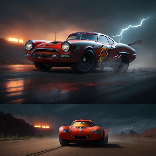 Lightning McQueen and Doc Hudson Race: Digital Art