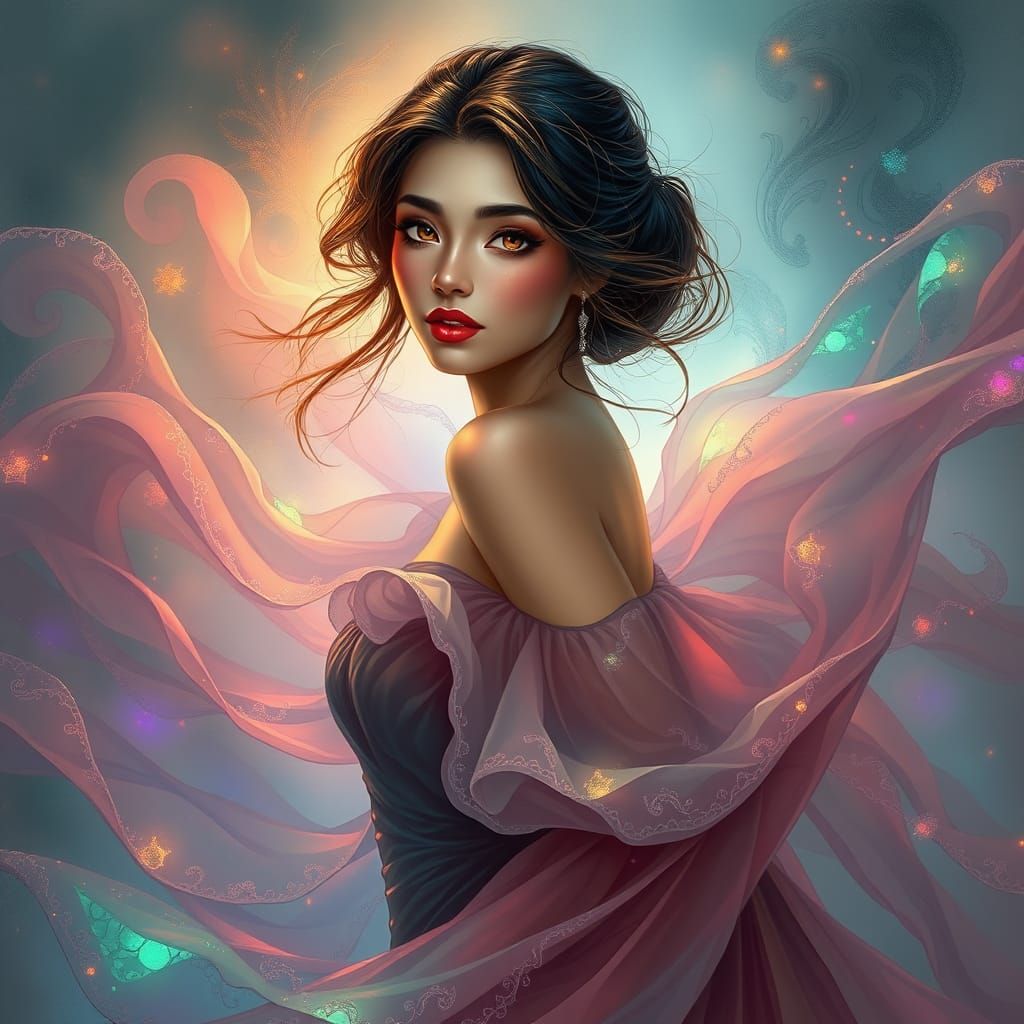 Ethereal Portrait in Whimsical, Dreamy Style